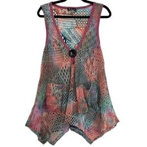 Lily by Firmiana Colorful Fairy Grunge Lace Crochet Sharkbite Hem Tank Top Large